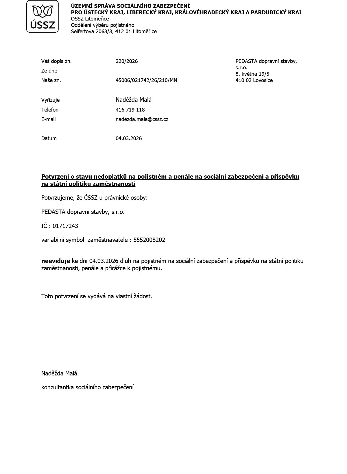 OSSZ Potvrzeni Bezdluznost 03 2026