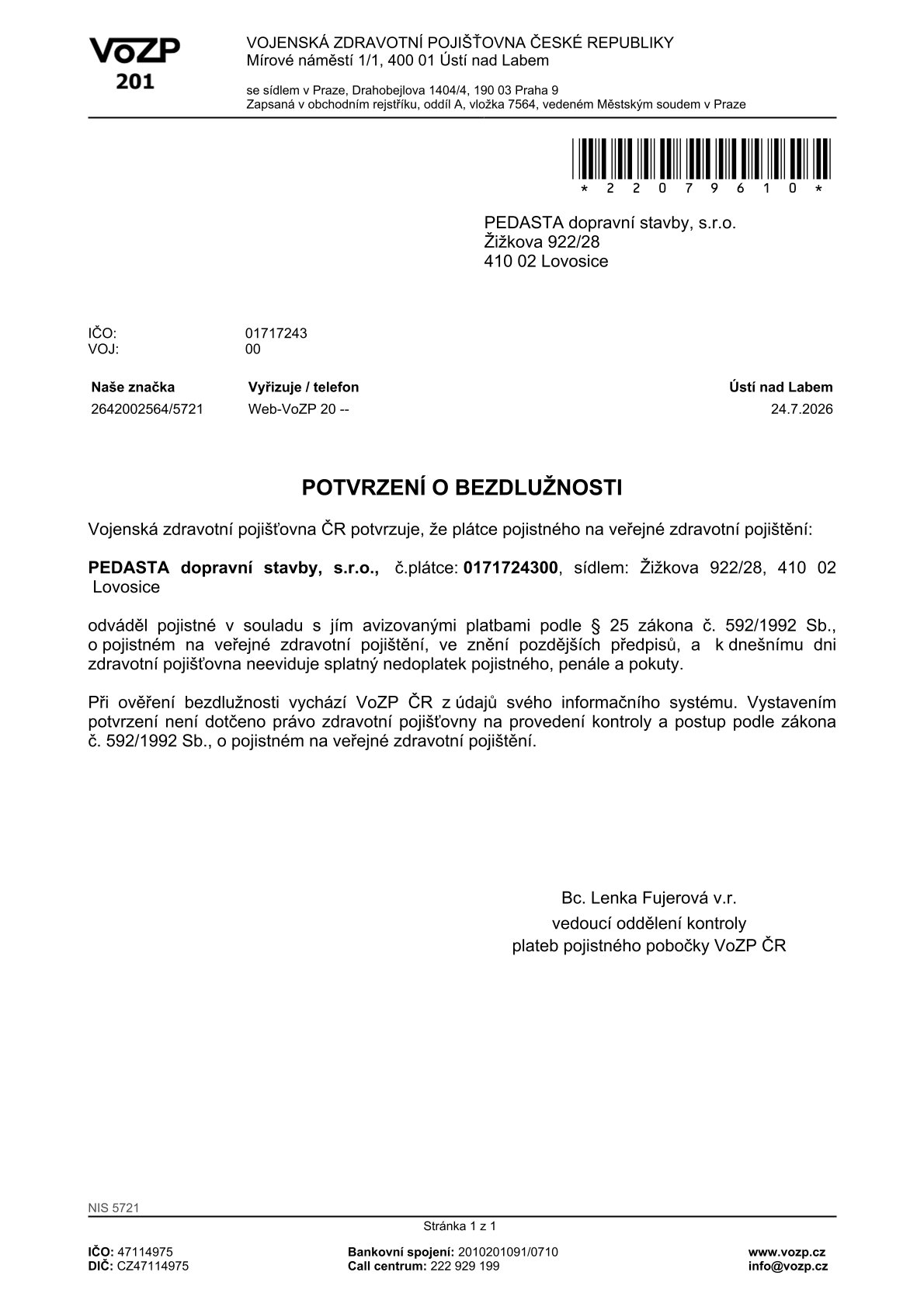Vozp Potvrzení 07 2026