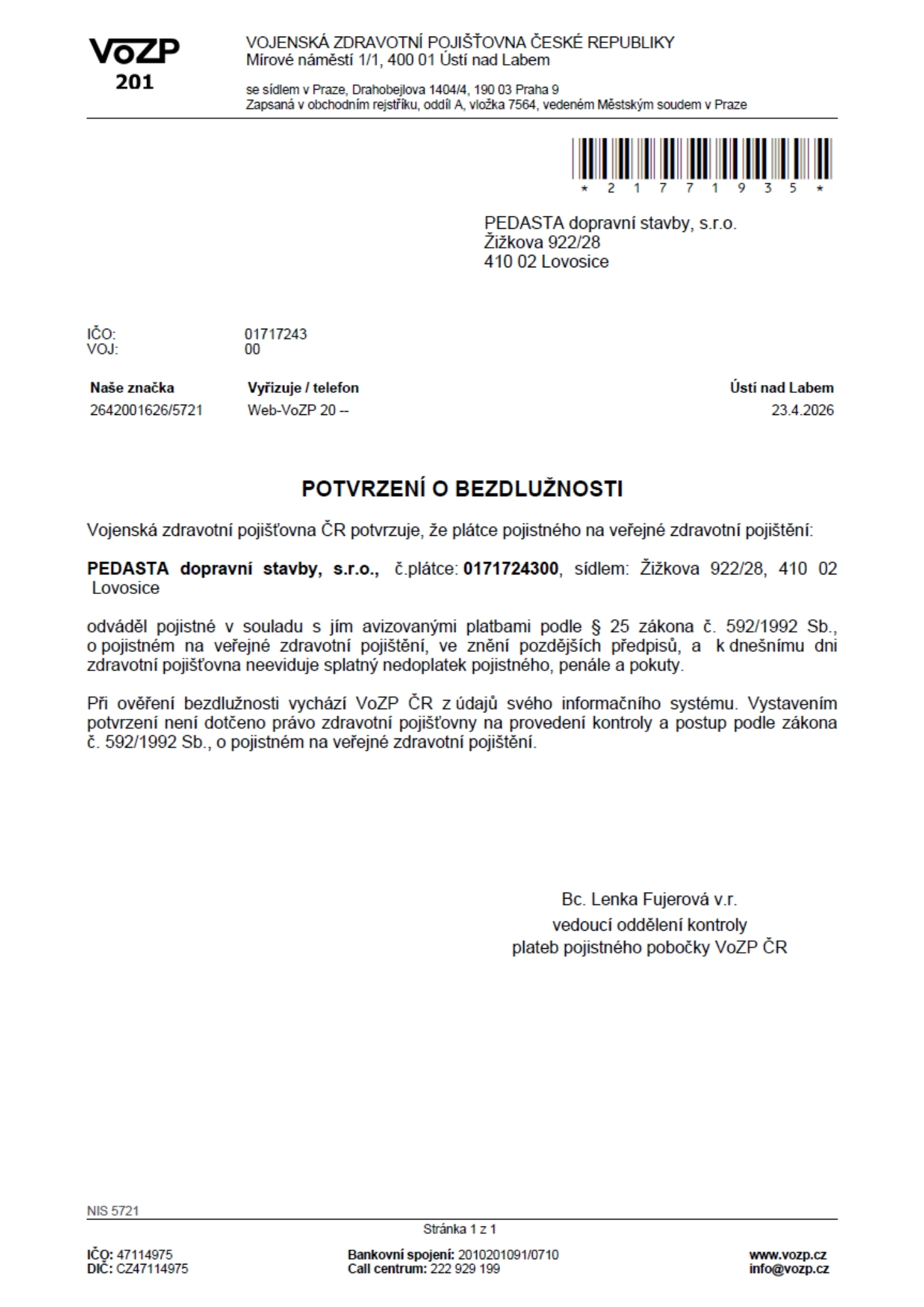 Vozp Potvrzení 04 2026