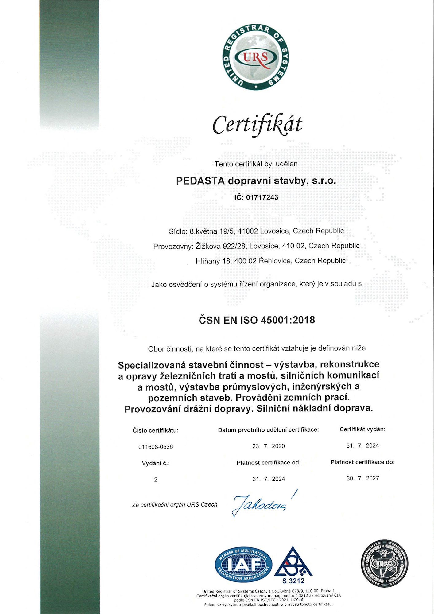 Cert ISO 45001 CZ