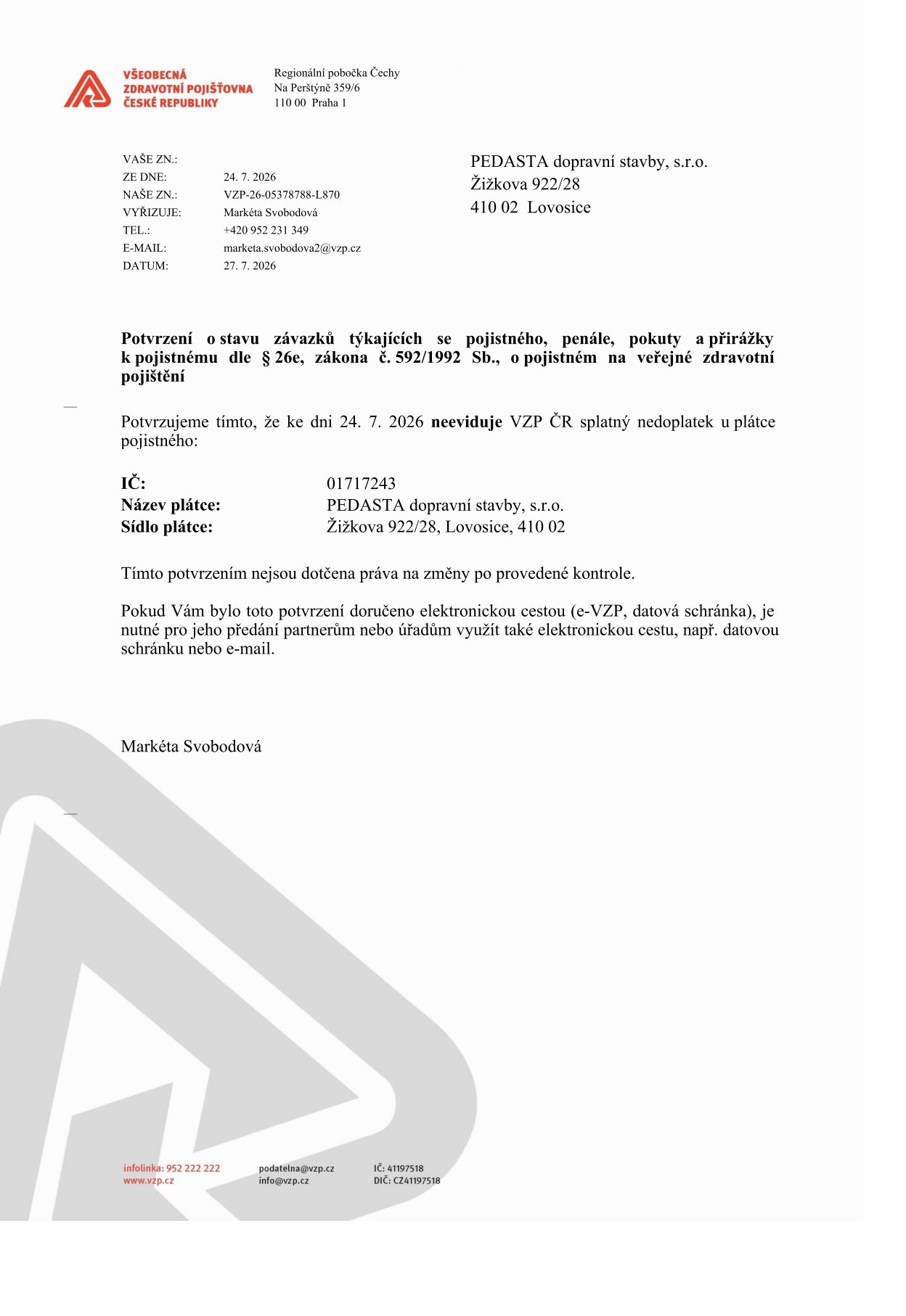 VZP Potvrzení 07 2026