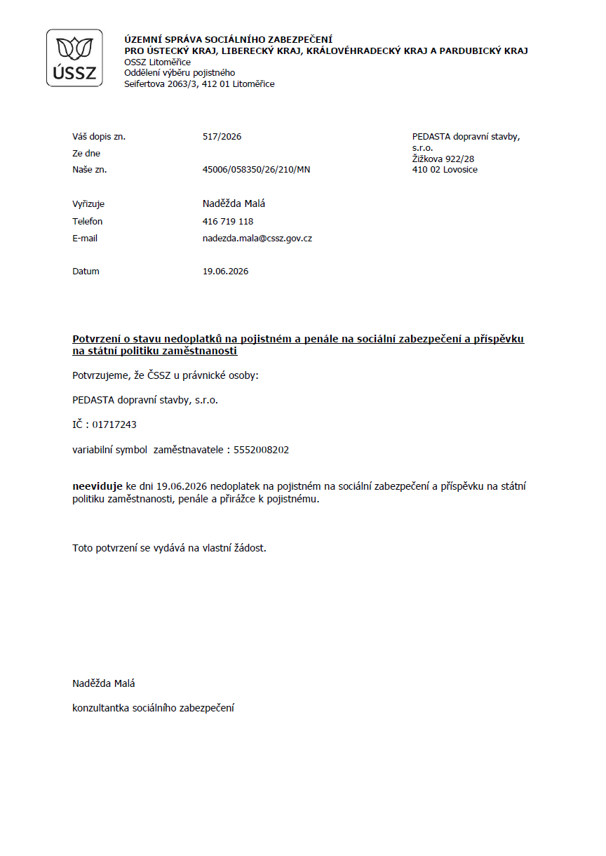 OSSZ Potvrzení Bezdlužnost 03 2026